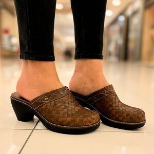 ECCO Clog Shoes 41 US 10 10.5 Tonal Brown Leather Studded Slip On Western Boho